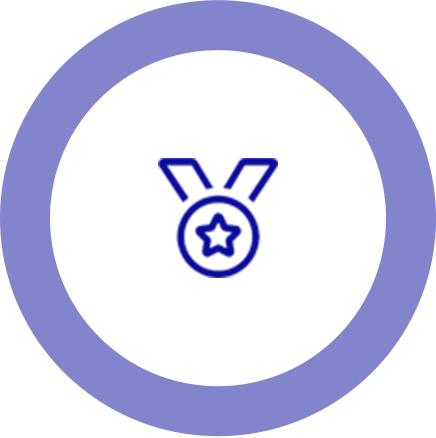 Icon of a medal with a star in the center, enclosed in a blue circle.